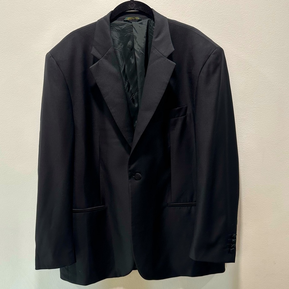Principe by Marzotto 100% Wool Black One Button Tuxedo Blazer Shawl Size 44R
